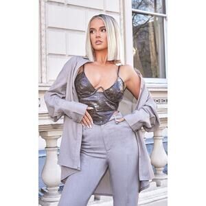 NWT‎ PrettyLittleThing Women's Brown Strappy Corset Blouse Size 12 Party